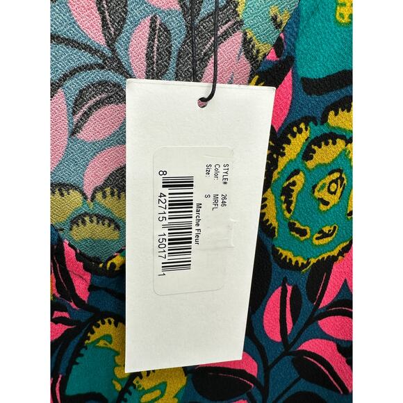 Leota Dress Women's S Multi Blue Pink Bright Floral Marche Fleur V-Neck Maxi - Picture 7 of 12